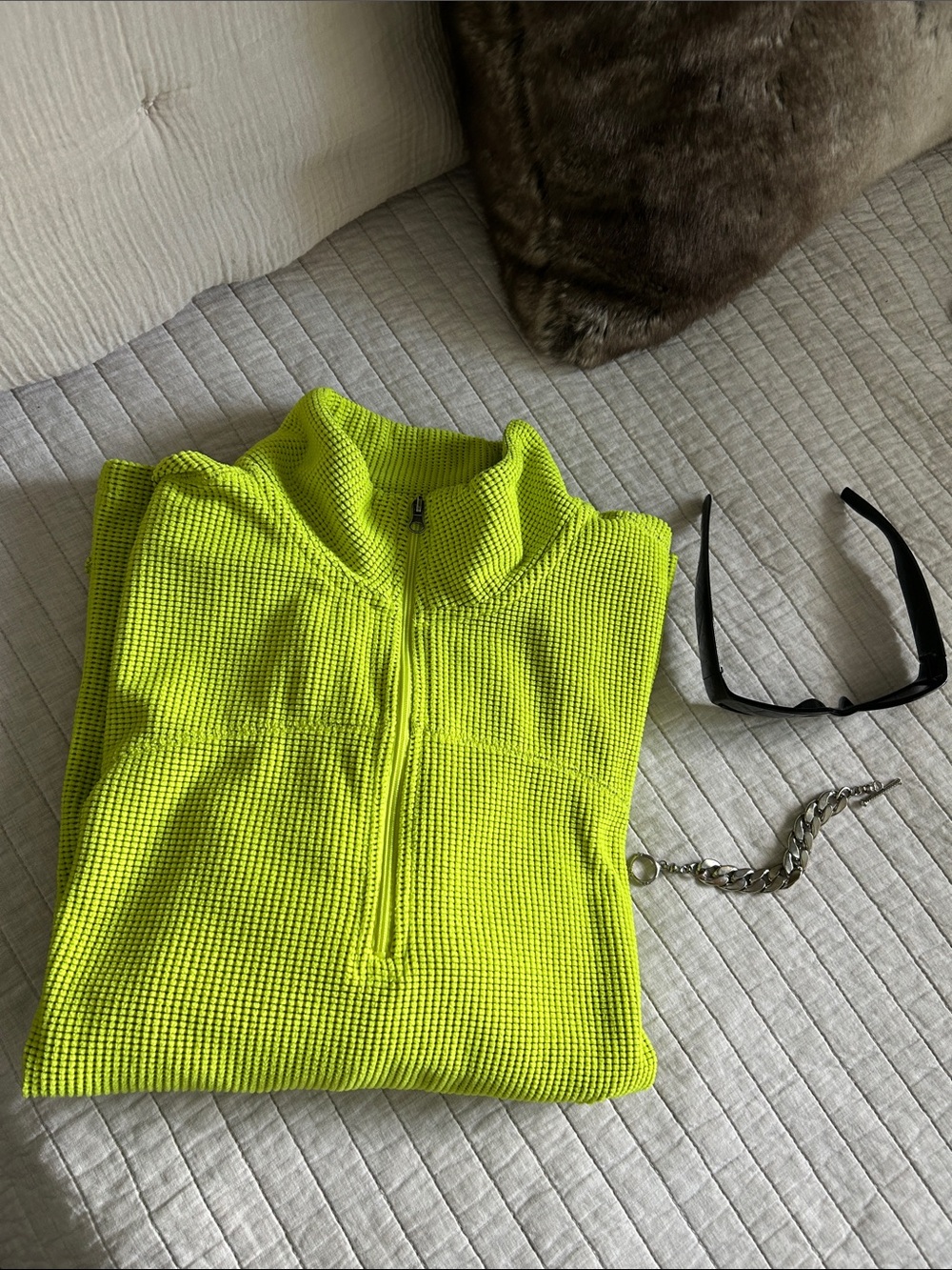 Tek gear Y2K Vtg bright chartreuse grid fleece quarter zip pullover XL
